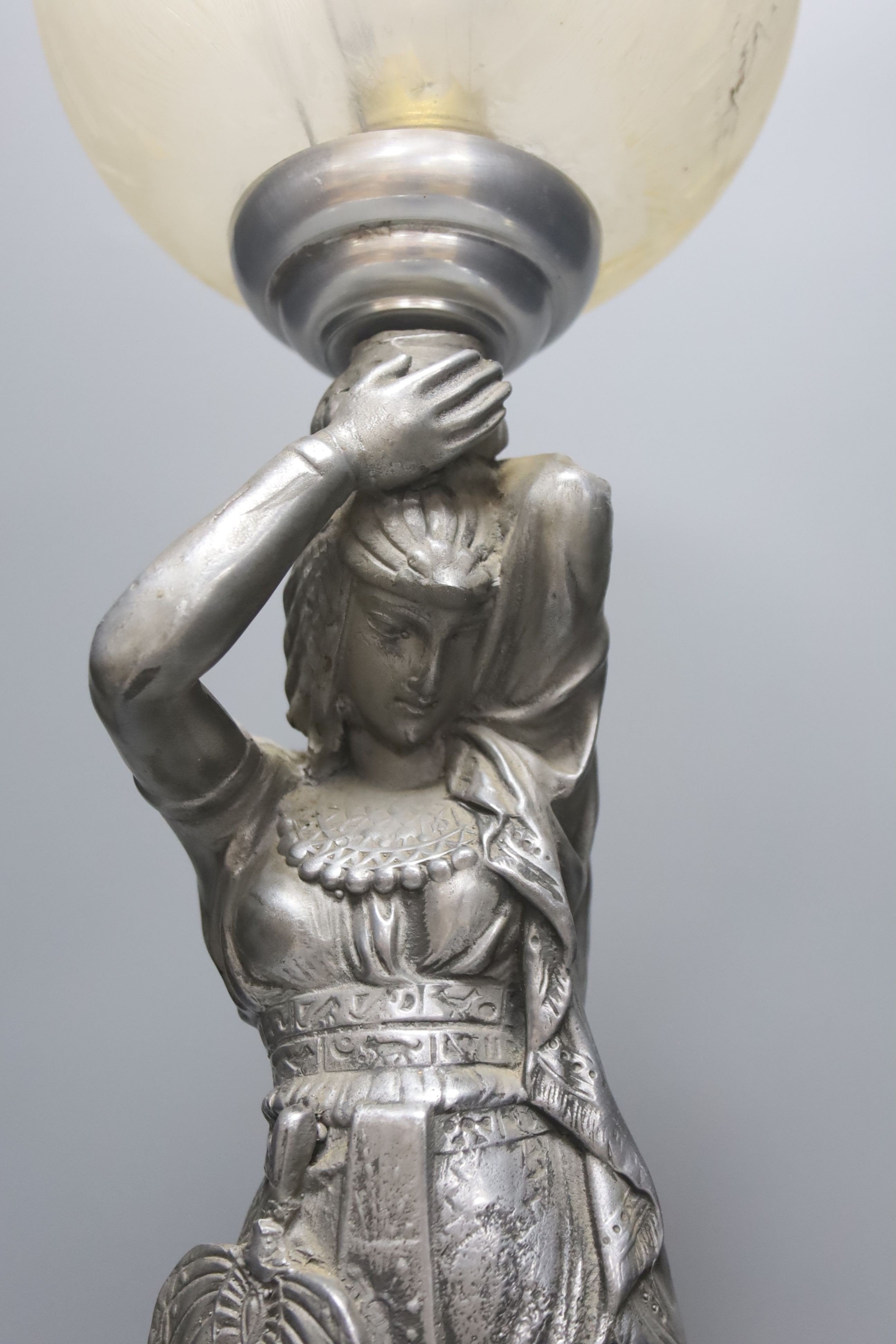 A classical figure Spelter lamp base, height 53cm overall